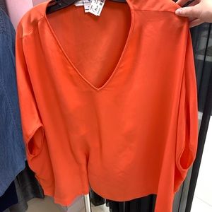 Diane Von Furstenberg Orange Short Sleeve Blouse